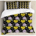 thumbnail image 1 of Purple and Yellow Duvet Cover Set King Size, Ink Drawn Rose Flower Pattern and Their Achromatic Sketches, Decorative 3 Piece Bedding Set with 2 Pillow Shams, Charcoal Grey Multicolor, by Ambesonne, 1 of 3