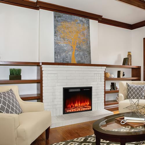 BOSSIN 23 inch Electric Fireplace Insert with Stove Heater for TV Stand,LED Realistic Flame,Recessed Mounted Fireplace Heater with Remote Control,Fireplace with Adjustable Flame, T