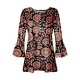 thumbnail image 4 of kytmyeq Women's Printed Bell Sleeves Button Collar Button Printed 3/4 Long Sleeves Holiday Basics Tunic Slim Tops Printed Ethnic Tops Summer T-Shirts, 4 of 5