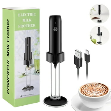Rechargeable Handheld Milk Frother, Powerful Electric Drink Mixer with Stainless Steel Whisk/Coffee and Milk Frother Stand for Milk Coffee, Lattes, Cappuccino, Frappe, Matcha, Hot Chocolate
