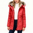 thumbnail image 7 of yuCgh Women's Solid Color Hooded Jacket Cotton Jacket with Mid-Length Design for Winter Warm and Comfortable Outerwear for Daily Use,Red 2XL, 7 of 7