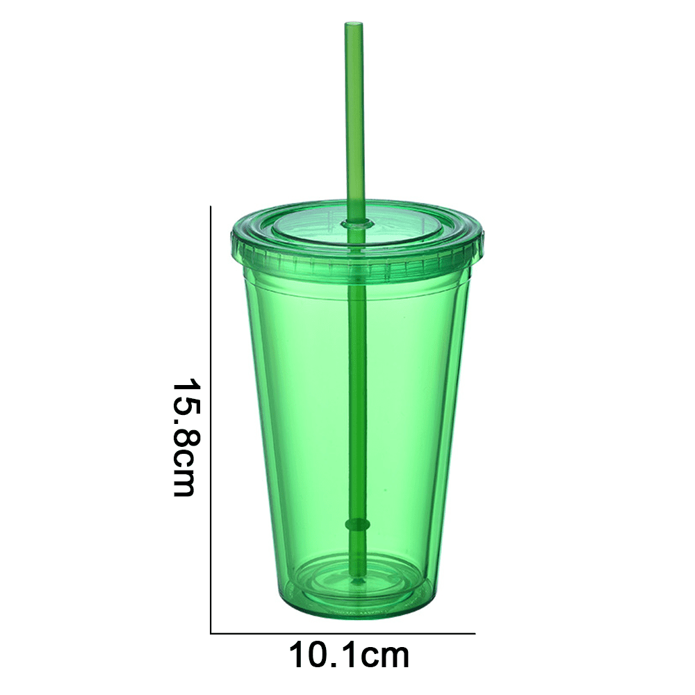 Double-walled Ice Cold Drink Coffee Juice Tea Cup Reusable Smoothie Plastic  Iced Tumbler Travel Mug With Straw 630ml Coffee Mug - Mugs - AliExpress