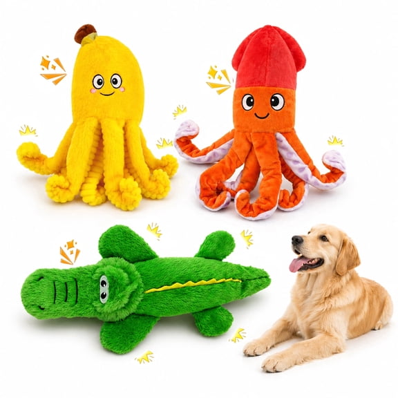 Dog Toys for Aggressive Chewers, 3 Pack No Stuffing Plush Dog Toys for Teeth Cleaning, Crinkle & Squeaky Durable Chew Toys for Small, Medium & Large Dogs, Reduce Boredom