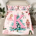 thumbnail image 2 of Homewish Initial K Letter Twin Sheet Sets for Kids, Cartoon Princess Elf Twin Fitted Sheet, Pink Xmas Buffalo Plaid Flat Sheet, Ultra Soft Bedroom Decor, 3 Pieces, 2 of 7