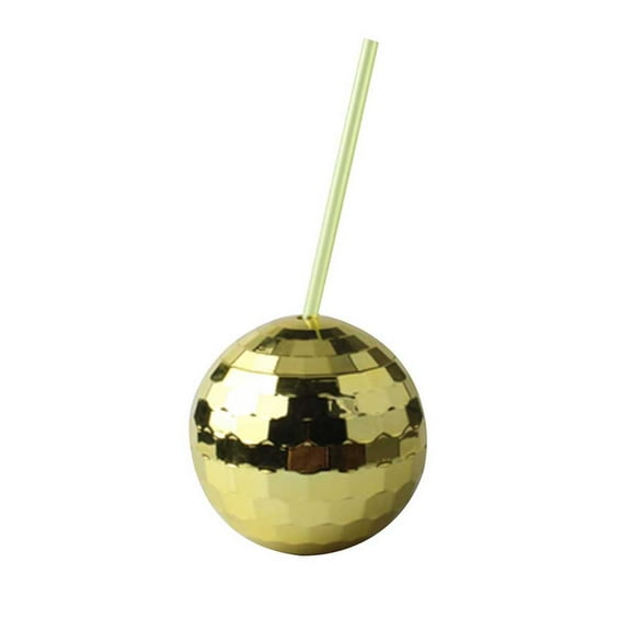 Bouanq Gold Party Cups, 1970's Disco Ball Drink Cup With Straw, Suitable For Metal Shiny Foil Color Graduation Anniversary Party Straw Cup Tableware