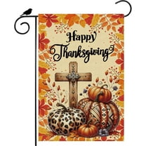 Happy Thanksgiving Christian Jesus Cross Fall Garden Flag 12.5x18 Double Sided Small Mini Yard Outdoor Outside Holiday Decoration