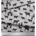 thumbnail image 2 of Soimoi Gray Japan Crepe Satin Fabric Stencil Cow & Pig Animal Printed Fabric 1 Yard 42 Inch Wide, 2 of 3