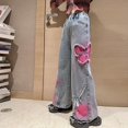 thumbnail image 2 of Girl's Heart Print Back Zipper Fly Elastic High Waist Denim Pants Basic Wide Leg Jeans Girls Jeans, 2 of 7