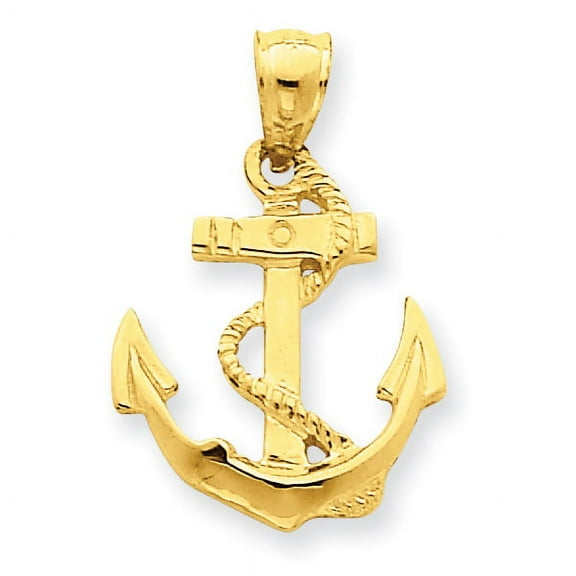 14k Solid Polished Anchor with Rope Pendant