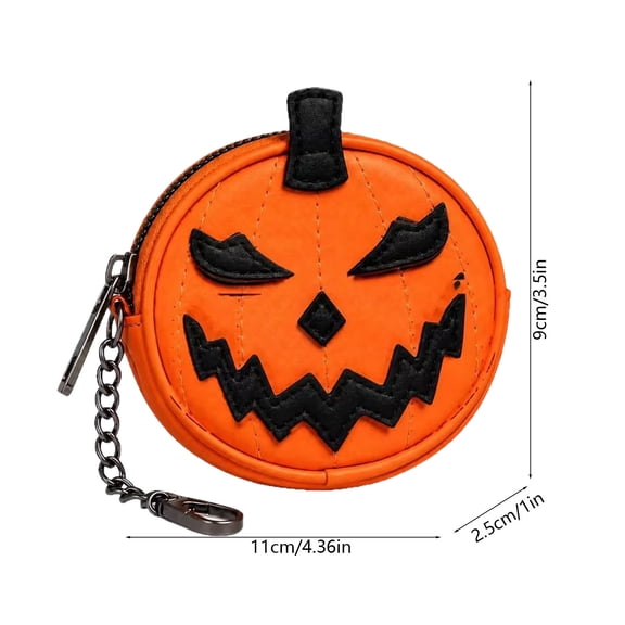 Halloween Pumpkin Keychain, Mini Leather Coin Purse Wallet, Bag Charm, Coin Pouch, for Women, Keychain Wallet, Pumpkin Design - 4.6''x3.5''
