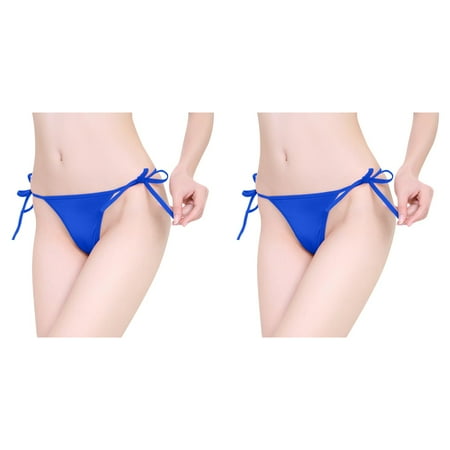 LWNYDPLSD 2 Pack Women Tie Side Panties Adjustable G-String See Through Mesh Yarn Thong Underwear Low Rise Comfortable Easy Off Underwear Transparent Thong Briefs