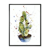 Designart 'Abstract Cactus Houseplant' Traditional Framed Canvas Wall Art Print