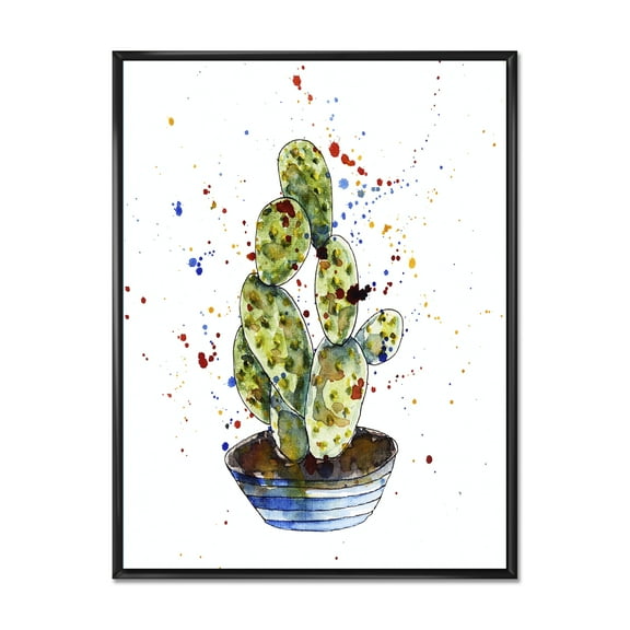 Designart 'Abstract Cactus Houseplant' Traditional Framed Canvas Wall Art Print