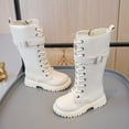 thumbnail image 6 of Puntoco Girls Knee High Fashion Boot Zip Up Boot with Fashion Buckle Winter Snow Boots for Kids White 2.5(37), 6 of 9
