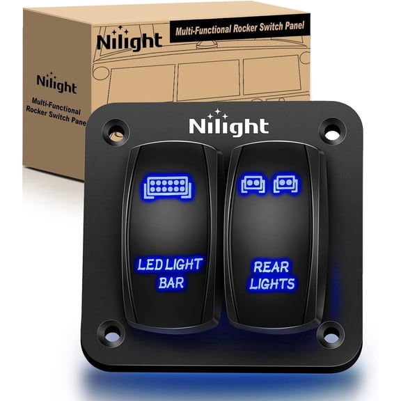 Nilight 2Gang Aluminum Laser Rear LED Light Bar Rocker 12/24V 5Pin ON/Off Pre-Wired Toggle Switch Panel for Marine Boat Car ATV UTV,2 Years Warranty Blue