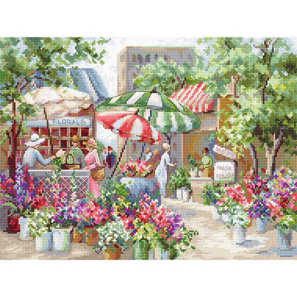 Cuadros Decorativos Bordado completo DIY estampado 11CT punto de cruz paisaje Kit (Street Market) Tmvgtek embutido en tela