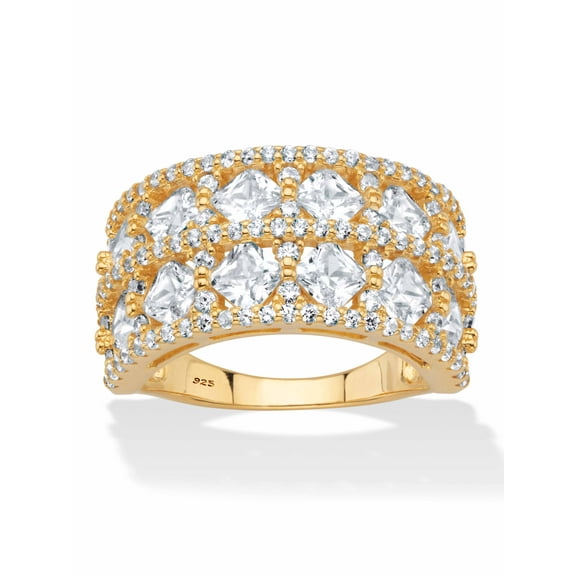 PalmBeach Jewelry Princess-Cut and Round Cubic Zirconia Silver Wide Anniversary Ring 3.42 TCW Yellow Gold-Plated or Platinum-Plated Sterling Silver