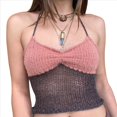 thumbnail image 2 of Tops de Crochet con Cuello Halter para Mujer, Camisetas Sin Mangas de Punto, Camisola Corta de Verano Y2K, Chaleco. Rosa M, 2 of 8