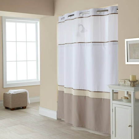 Hookless Taupe Windsor Color Block Polyester Shower Curtain - Walmart.com