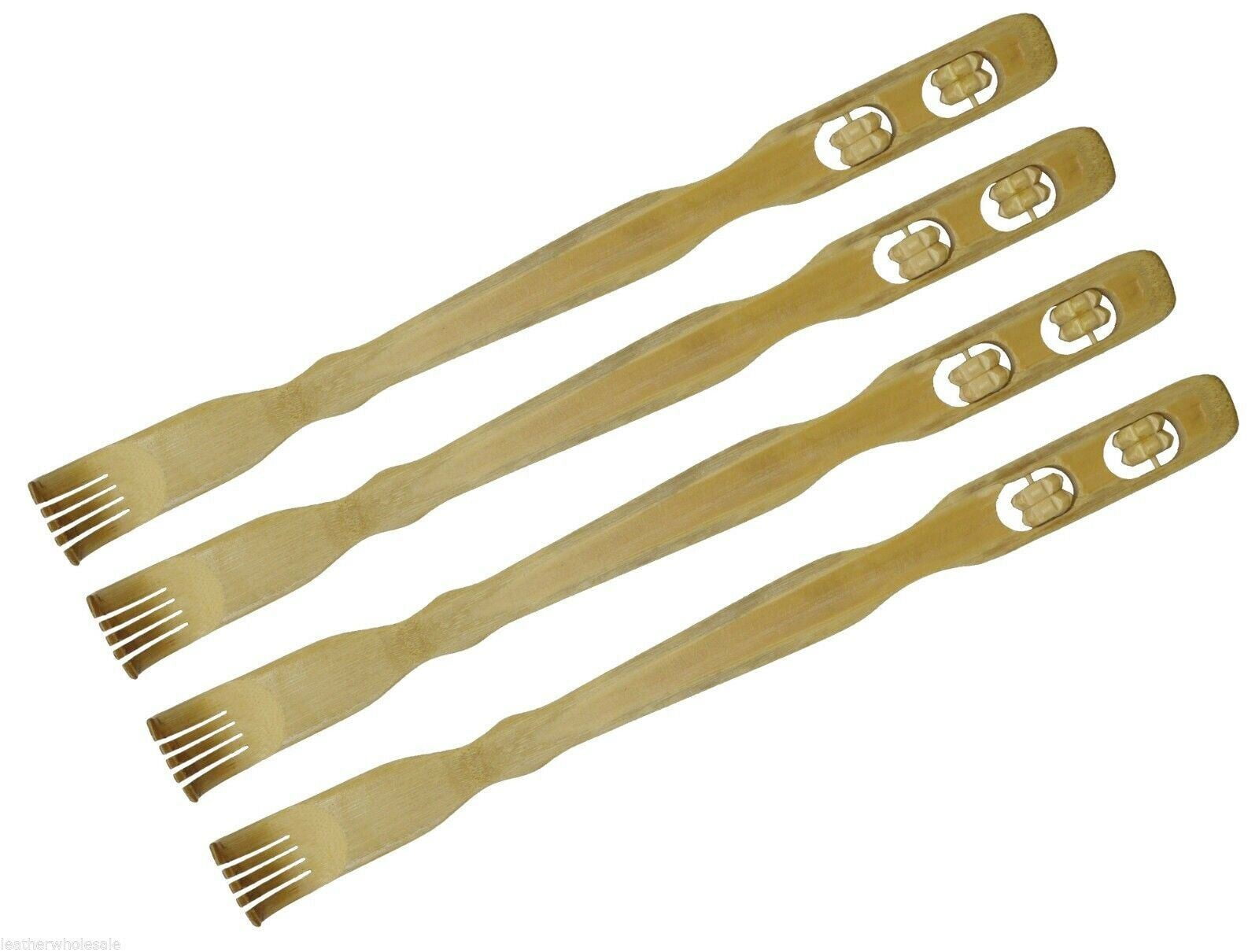 4 Wooden Back Scratchers With Rollers Natural 19" Long Massage FRBACRL