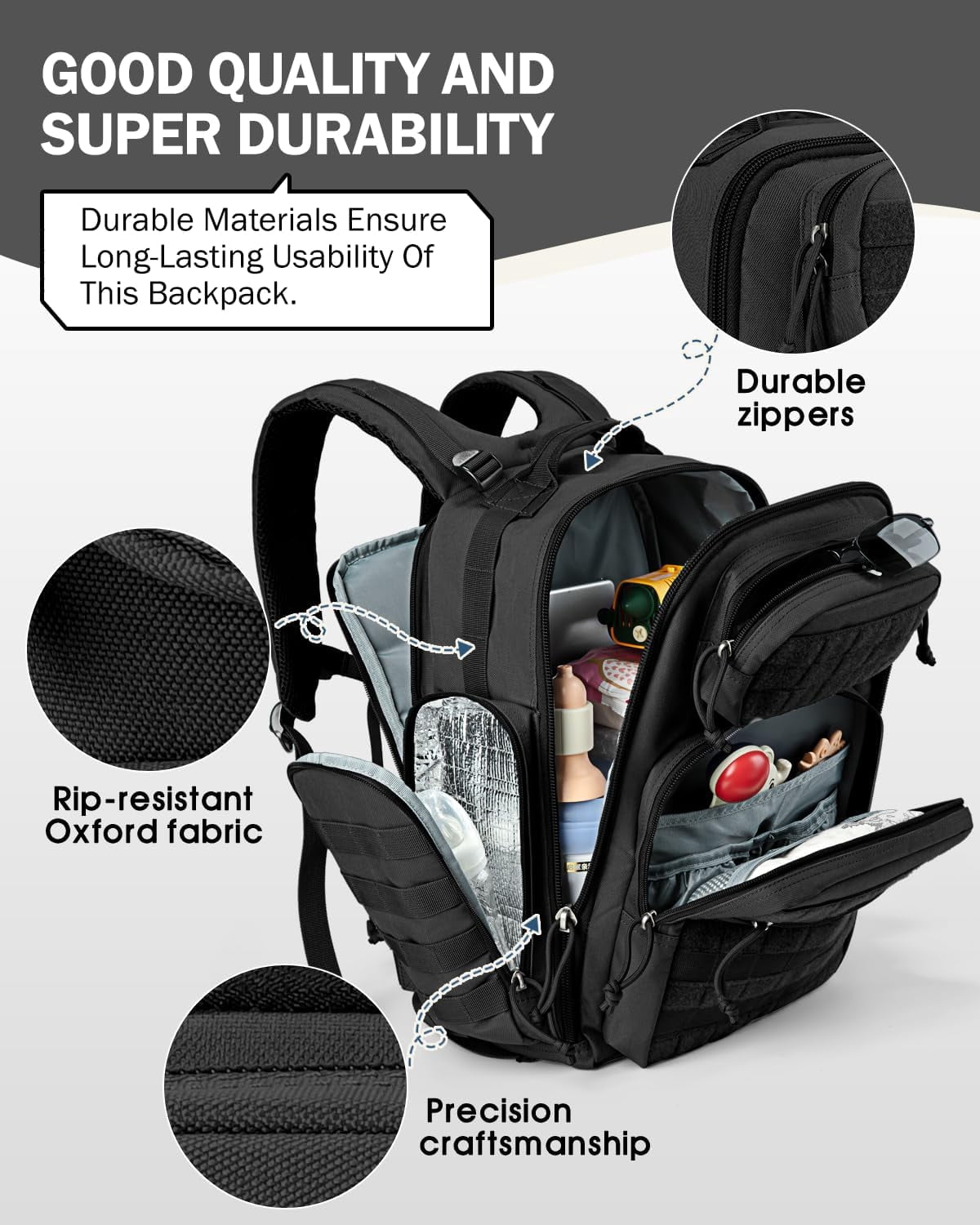 Miracol Diaper Bag Tactical for Dad: 40L Rugged Military-Style Dad Baby Backpack with 16+ Pockets - Water-Resistant 900D Fabric & MOLLE for Organized Travel Gear