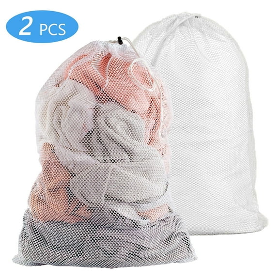 Tripumer 2 Pcs Heavy Duty Large Mesh Laundry Bags with Locking Drawstring Closure Laundry Hamper Liner for Travel College Dorm Apartment Family