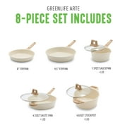 GreenLife Arte 8 Piece Ceramic Nonstick Cookware Pots and Pans Set, Induction Suitable, Wood Print Handles, Glass Lids, Stock Saucepans & Frying Pans, Dishwasher Safe, Speckled Cream