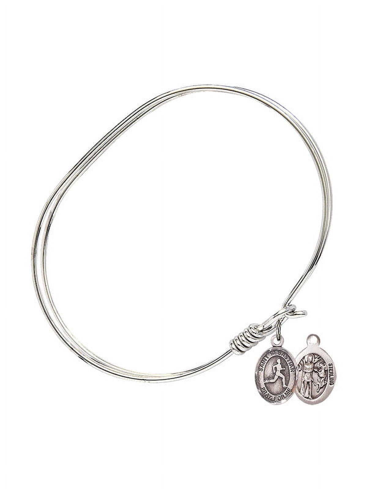 7 inch Oval Eye Hook Bangle Bracelet w/ St. Sebastian/Track & Field in Sterling Silver