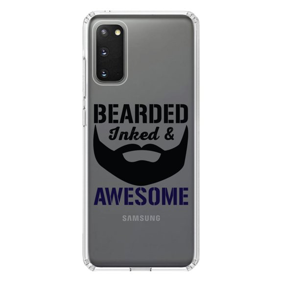 DistinctInk Clear Shockproof Hybrid Case for Galaxy S20 / S20 5G (6.2" Screen) - TPU Bumper Acrylic Back Tempered Glass Screen Protector - Bearded Inked & Awesome
