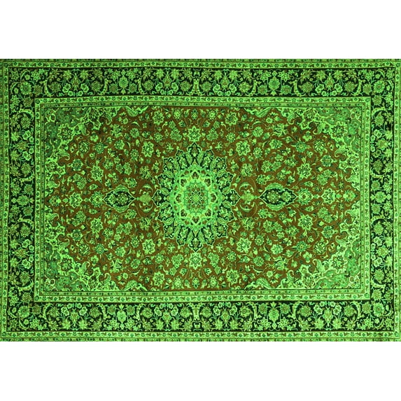 Ahgly Company Indoor Rectangle Medallion Green Traditional Area Rugs, 2' x 5'