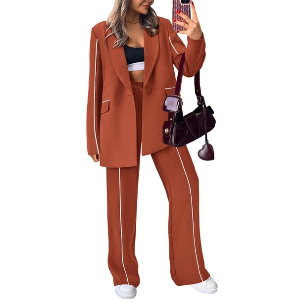 Traje PRETTYGARDEN de Dos Piezas Rojo Ladrillo XXL Blazer y Pantalones