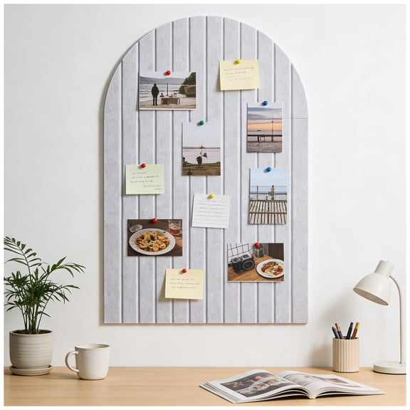 Arched Felt Bulletin Board(Light Camel), 35"x24" Large Wall Decor, 6 Pcs Self-Adhesive Tiles with Push Pins, Felt Cork Board Alternative for Home Office Classroom