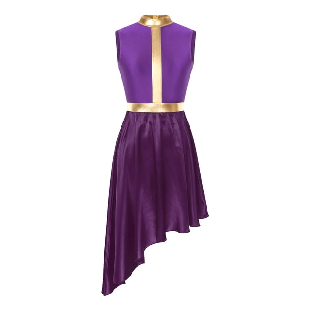 Rswnyirn Robe de Danse Latine en Satin Col Montant pour Femmes Costume de Danse Asymétrique Samba Rumba Tango Violet TTG