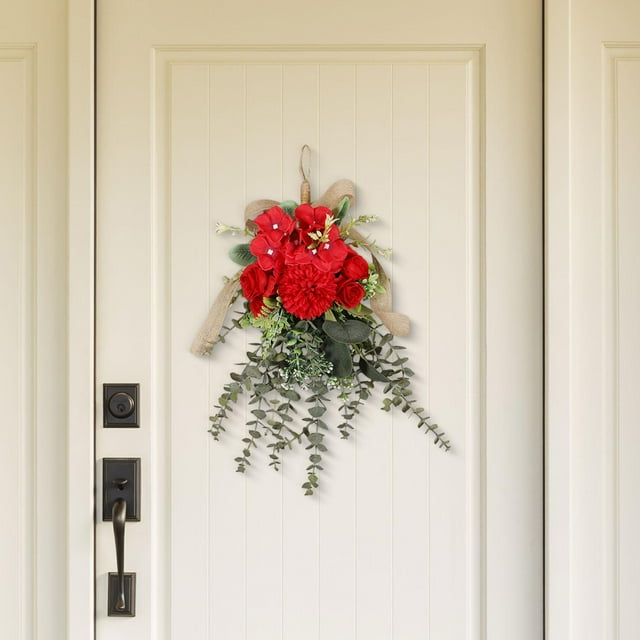 Elodie Artificial Floral Swag Eucalyptus Chrysanthemum Wreath for Holidays Birthday Red