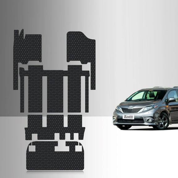 ToughPRO Full Set   Storage Mats Compatible with Toyota Sienna 2012 7 Passengers - All Weather Heavy Duty (Made in USA) Black Rubber