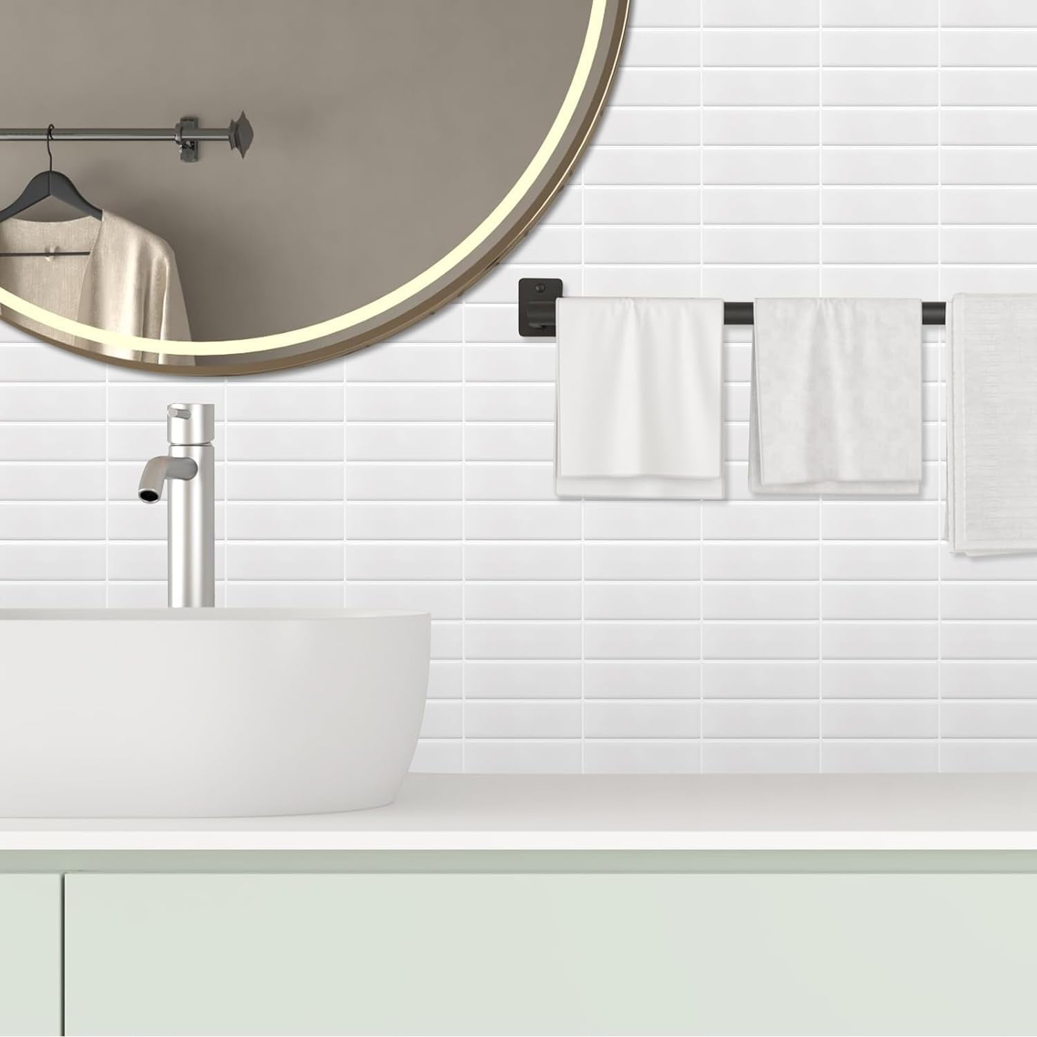 Clever Mosaics Self Adhesive Vinyl Tile Premium White Finger Tile Backsplash for Kitchen Bathroom (10 tiles)