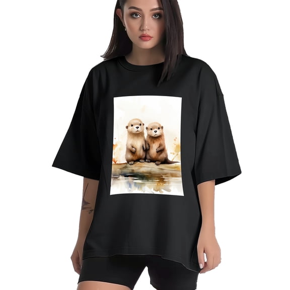 Plus Size Shirt for Women Black Tops for Women Short Sleeves Shirt for Women Cute Otter1 T Shirt Crewneck Shirt for Women XS