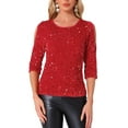 thumbnail image 1 of INSPIRAR CHIC Blusas de terciopelo con lentejuelas para mujeres, con corte, de media manga, para fiestas, clubes y vacaciones, color rojo M, 1 of 5