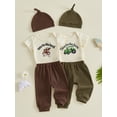 thumbnail image 3 of BemeyourBBs Newborn Coming Home Outfit Baby Boy Summer Clothes New to the Farm Outfit Letter Tractor Cow Embroidered Crew Neck Short Sleeve Romper Pants Cap 3 Pcs Set, 3 of 9
