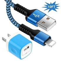 Compatible for iPhone Charger Fast Charging, Charger Block with 10FT Charging Cord, USB Charger Adapter Wall Charger Plug Fast Phone Charger Cube Charging Box Brick Compatible for iPhone, Blue