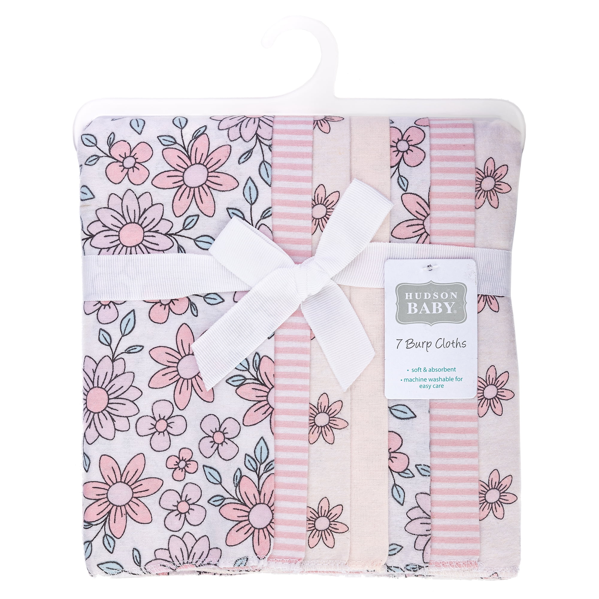 Hudson Baby Unisex Baby Cotton Poly Flannel Burp Cloths, Pink Mint Floral, One Size
