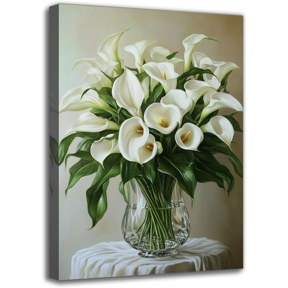 Elegant White Calla Lily Canvas Wall Art Print - Framed Wall Decor for Living RoomBedroom Dining Area Office Room Decor Nature Lover (8W X 12L)