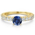 thumbnail image 3 of Gem Stone King 14K Yellow Gold Blue Created Sapphire and Lab Grown Diamond Engagement Ring for Women | 1.65 Cttw | Round 6MM | Gemstone September Birthstone | Size 8, 3 of 6