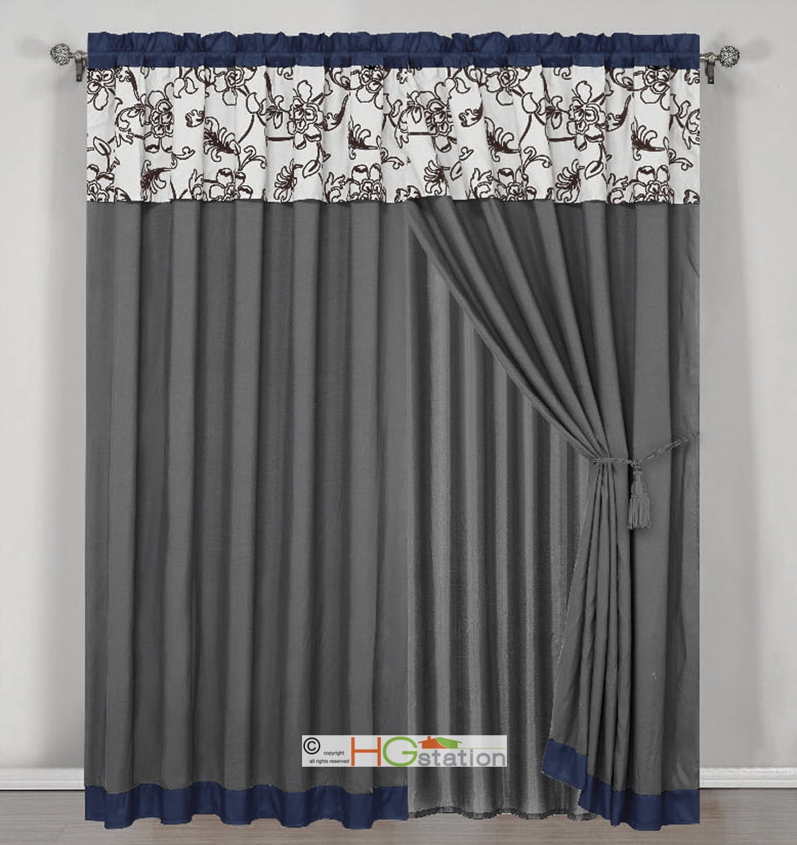 4 Pcs Micro Suede Flocking Tiger Safari Pattern Curtain Drape Lining Valance Set 