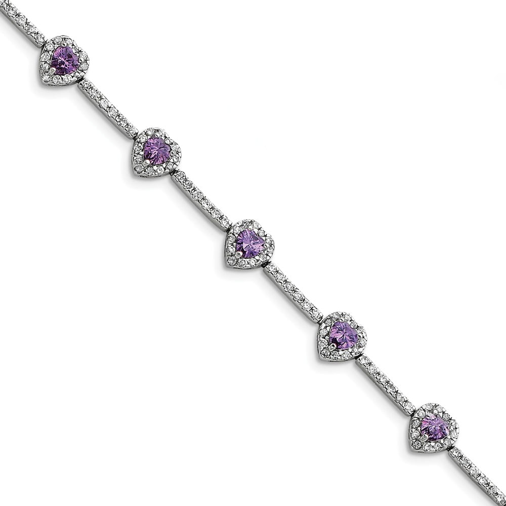Purple White Alternating CZ Bar Tennis Bracelet For Women Simulated Amethyst Cubic Zirconia 925 Sterling Silver 7 In Purple White Alternating CZ Bar Tennis Bracelet For Women Simulated Amethyst Cubic Zirconia 925 Sterling Silver 7 In