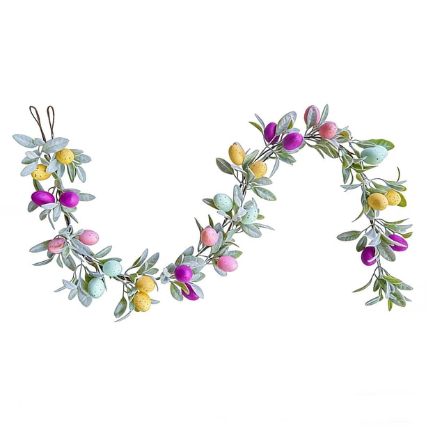 Decoraciones de Pascua Al Aire Libre para Guirlanda de Porche con Hoja de Oreja de Cordero Y Pasteles Huevos de Pascua Decoración de Vacaciones de Primavera para Puerta de Porche Mesa de Pared Casas R