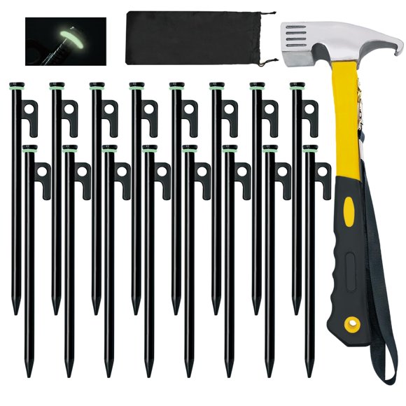 Estacas para Tienda con Martillo Tialero 8 pulgadas Pesadas 16 Paquetes