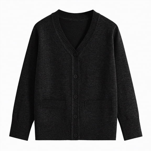 UngA Boys Cardigan Long Sleeve Sweater Kids Casual V Neck Button Down Uniform Sweater for Toddler Boys (Black,11-13 Years)
