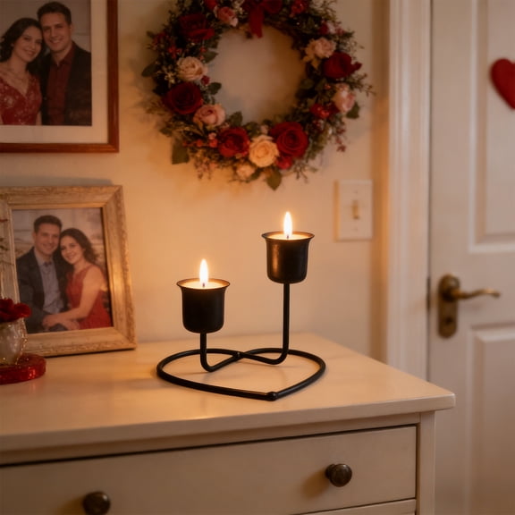 Display Candelabra Wrought Iron Candlestick Metal Heart Shaped Candle Holder Stand Decor for Romantic Dinner Wedding Birthday Party Decoration Candle Holders (Black)