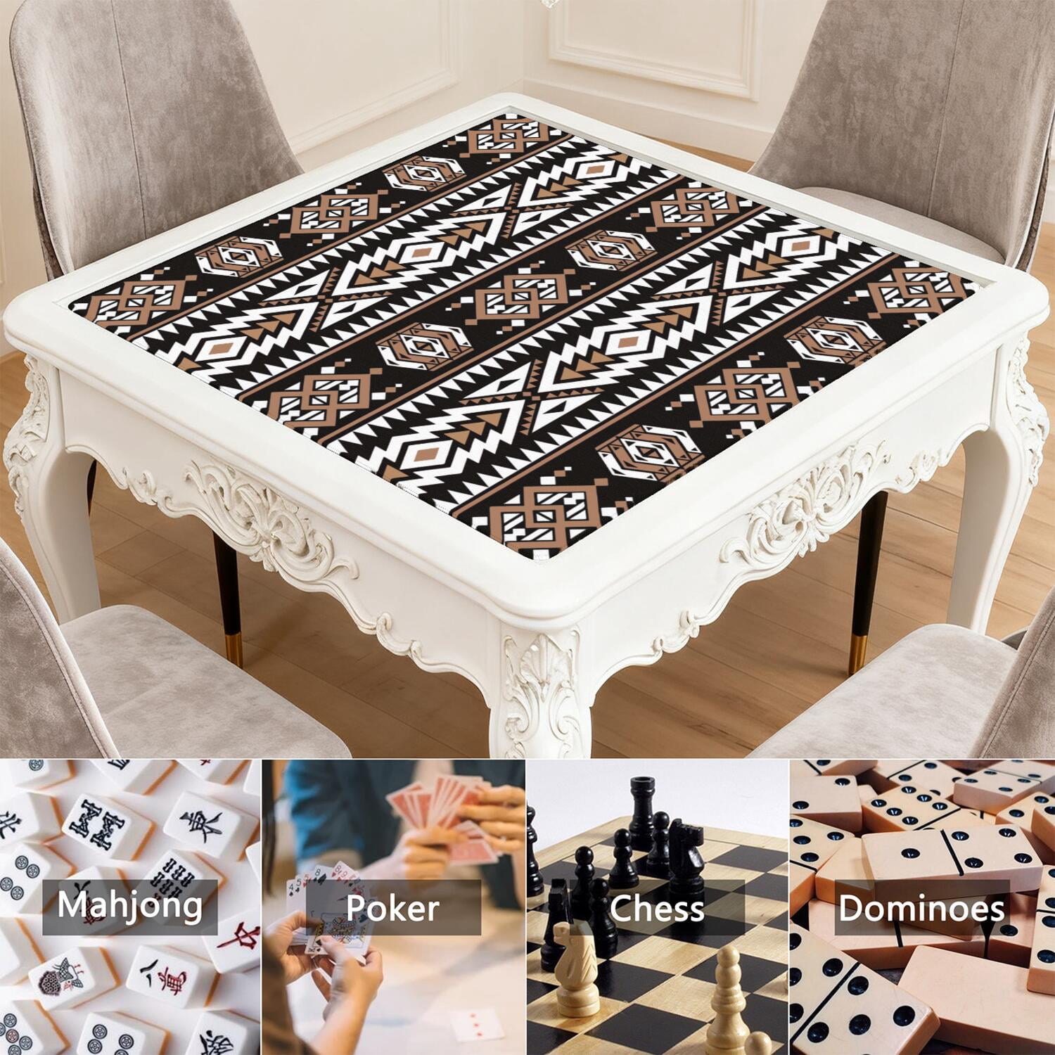 Boho Inspired Large Non-Skid Rubber Pad for Game Tables 31.5 Inch Square Mahjong Playing Mat with Quiet Design for Tiles Cards and Family Entertainment